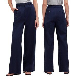 Madewell Harlow Navy Blue Wide-Leg Pants 100% Linen Minimalist Beach